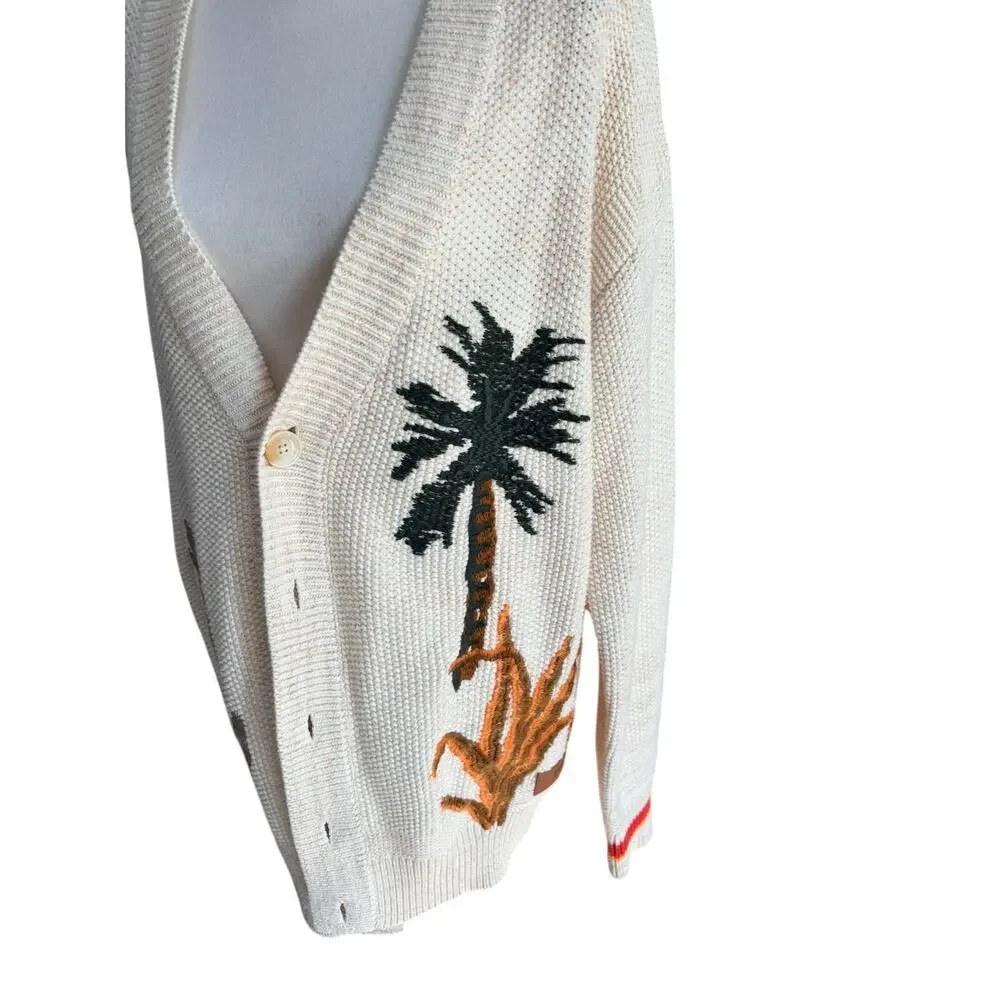 Scotch & Soda Americana Embroidered Cardigan Sweater Mens L Palm Tree Rare